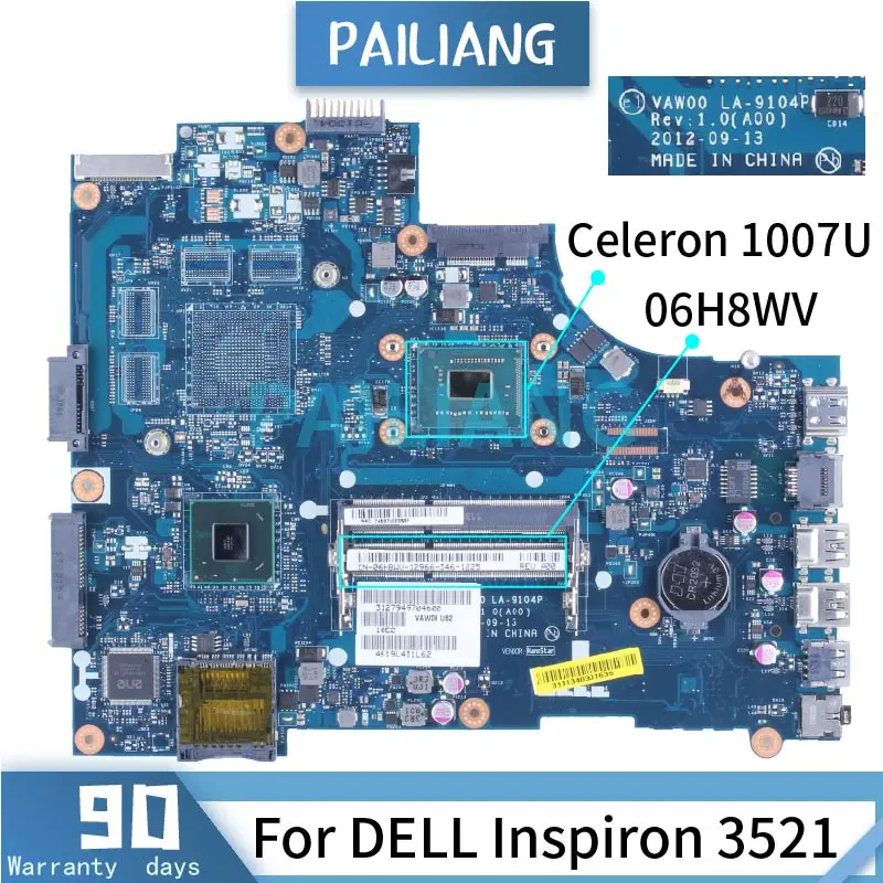 

Материнская плата для ноутбука DELL Inspiron 3521 5521, модель bl0gy07w 06H8WV Celeron 1007U 1017U DDR3