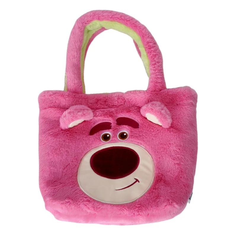 Disney Strawberry Bear Borsa a doppia faccia per bambola di peluche a tre occhi Borsa a tracolla portatile di grande capacità Borsa a tracolla portatile da donna