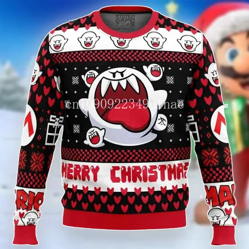 

Boo Super Mario Bros Ugly Christmas Sweater Unisex Kids 3D Ugly Sweater Christmas Party Shirt Mens Winter Pullover