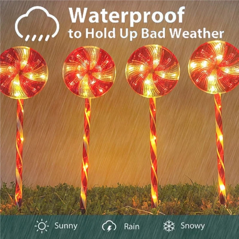 5PC Christmas Solar Lollipops Pathway Lights Candy Cane Stake Lights Outdoor Waterproof Garden Yard Lawn Holiday Decorations