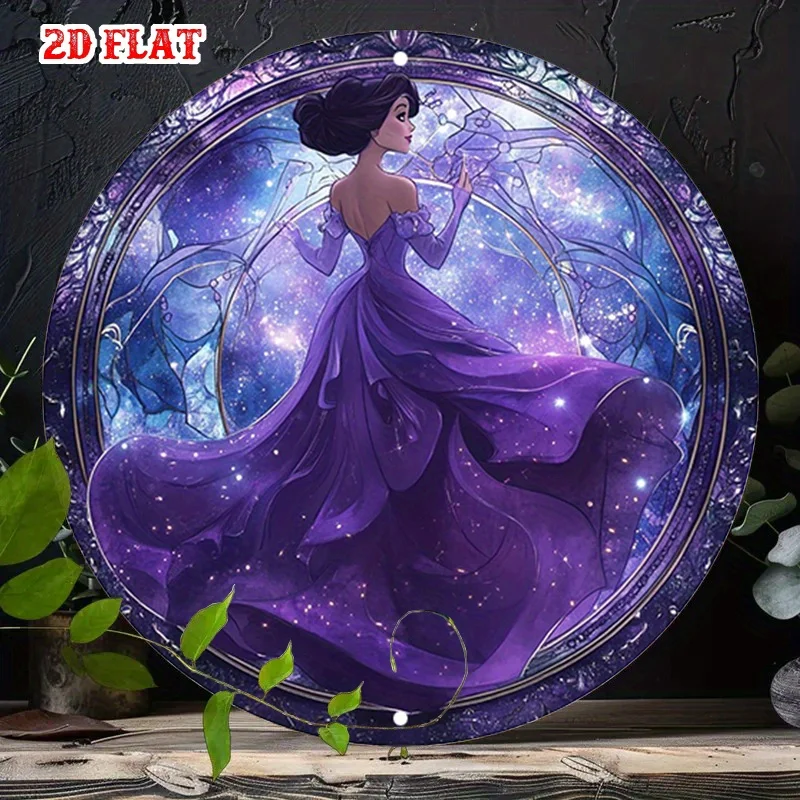 2D شقة 1PC ماجيك جولة الألومنيوم علامة، فستان أرجواني معدن القصدير تسجيل - نجوم ريفي جدار الفن المعدني، الأميرة المعادن جدار ديكور فني، #5