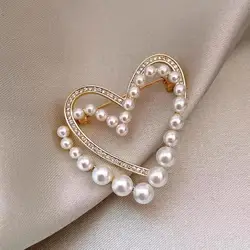 2023 Fashion New Style Temperament Pearl Crystal Double Love Breast Pin Women's Exquisite Pin Fixed Coat Sweater Accessories