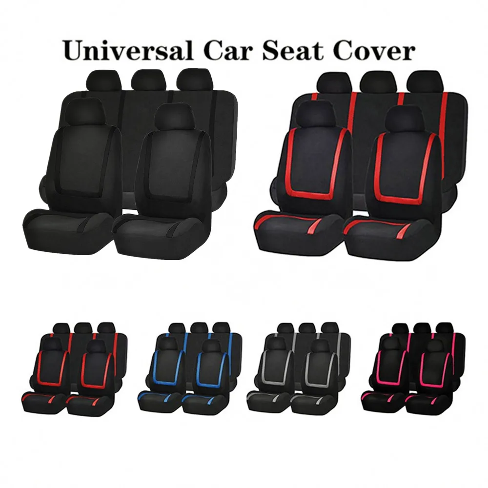 

9PCS Universal Full Set Car Seat Cover Fashion Car Plain Fabric Bicolor Seat Protector Polyester Covers car seats for Car SUV