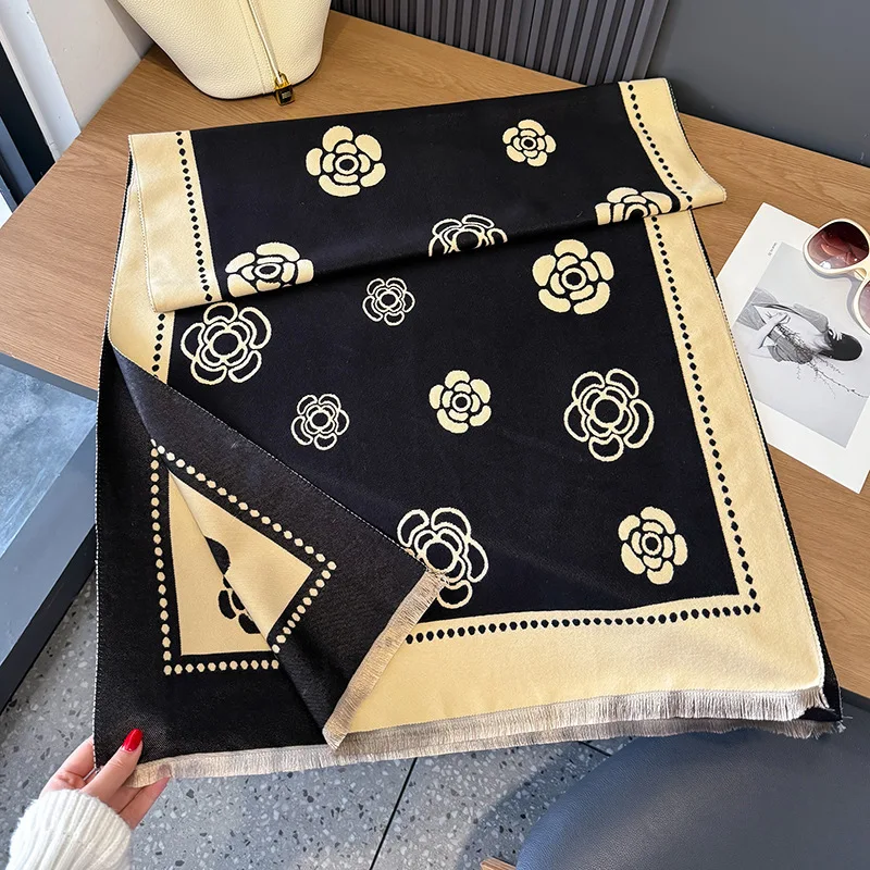 

Новые роскошные зимние двусторонние кашемировые длинные шарфы с бахромой, высокое качество, женская утепленная шаль, женский теплый шарф из пашмины