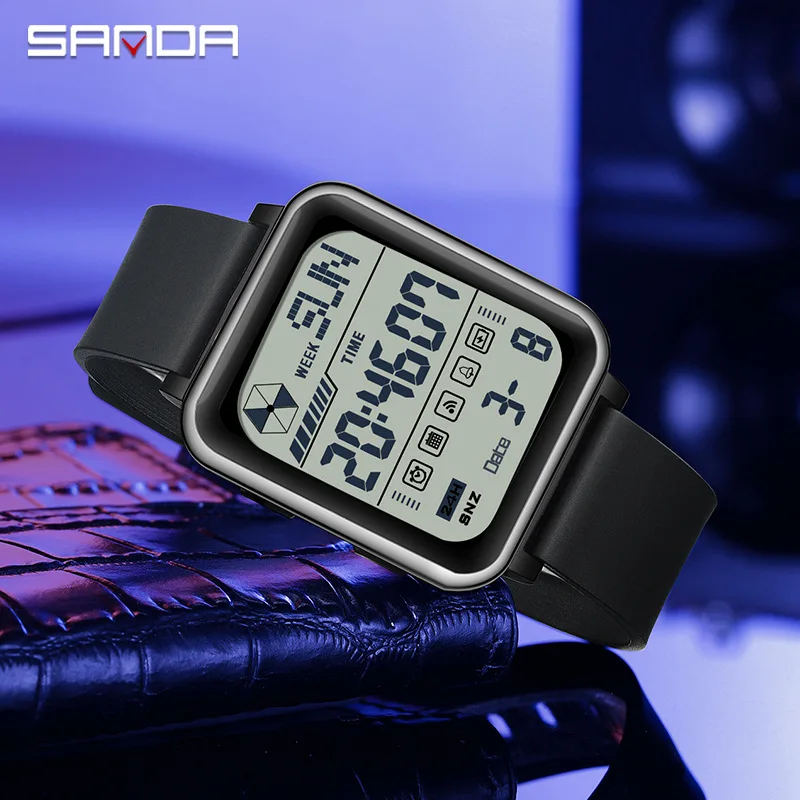 Fashion Sanda 6159 Top Brand Digital Men Electronic Clock Gift Military Army Sport Luxury Led Stopwatch Waterproof Male Watches