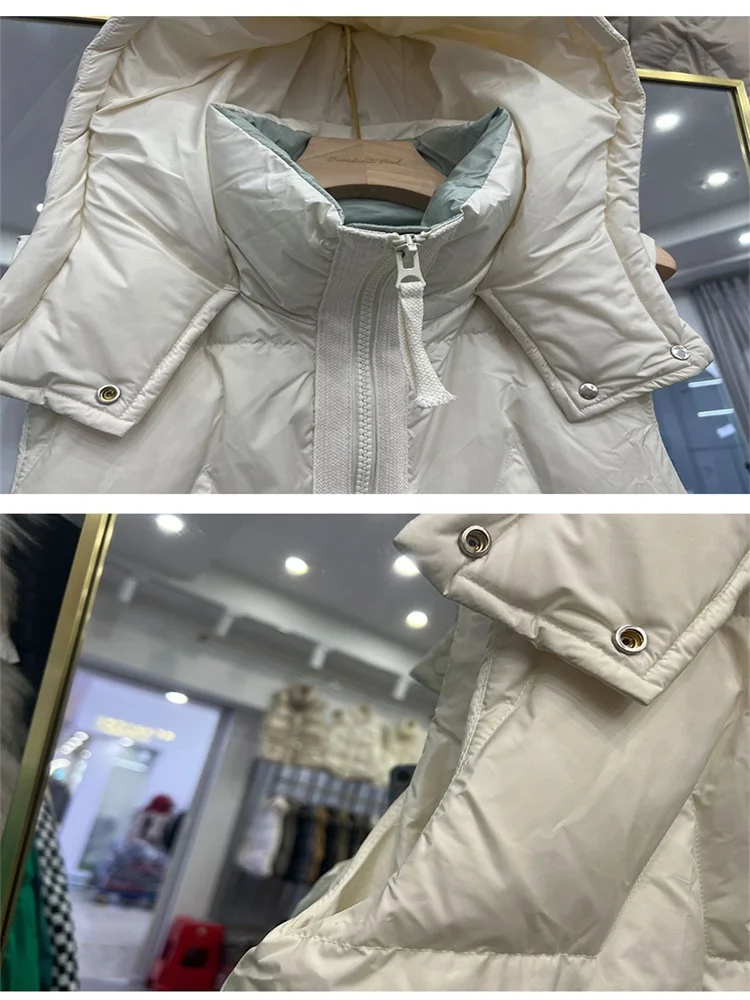 Nuovo inverno con cappuccio in piuma gilet donna leggero sottile bianco piumino d'anatra cappotto signora senza maniche caldo piumino parka canotta corta