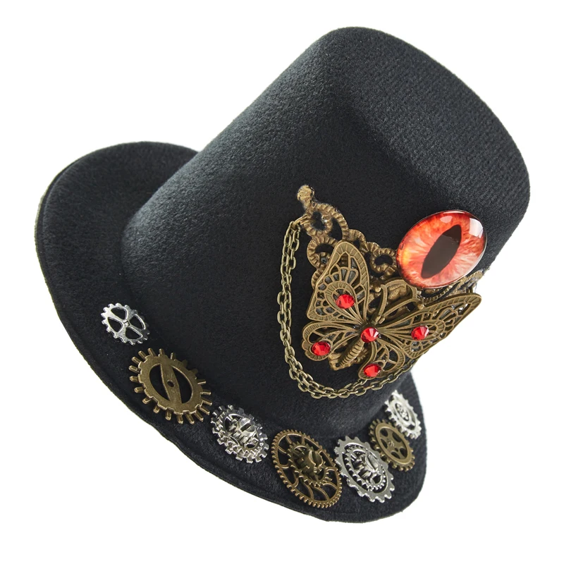 Steampunk Retro Mini Hat Evil Eye Cos Chains Crystals Mini Top Hats Chair Clip Lolita Party Hair Accessories