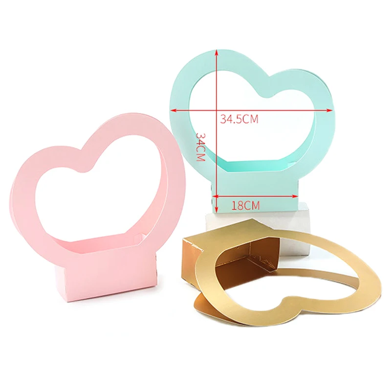 Cajas de flores portátiles con forma de corazón para mujer, caja de papel de embalaje romántico, cesta de regalo, bolsas de papel Kraft, cesta de flores de amor