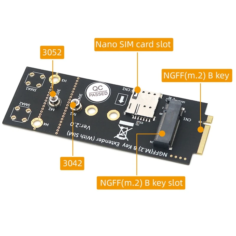 M.2(NGFF) Key B Adapter With SIM Slot For 3G/4G/5G Module Supports NANO SIM Card And 3042/3052 Type M.2 Key B Card Size