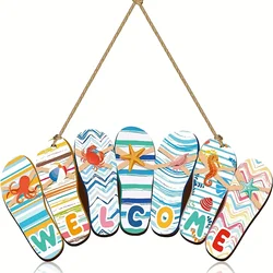 Summer Slipper Wooden Hanging Sign,Welcome Beach Theme Decor for Door Wall Porch Indoor Outdoor,Welcome Style,Summer Party Decor