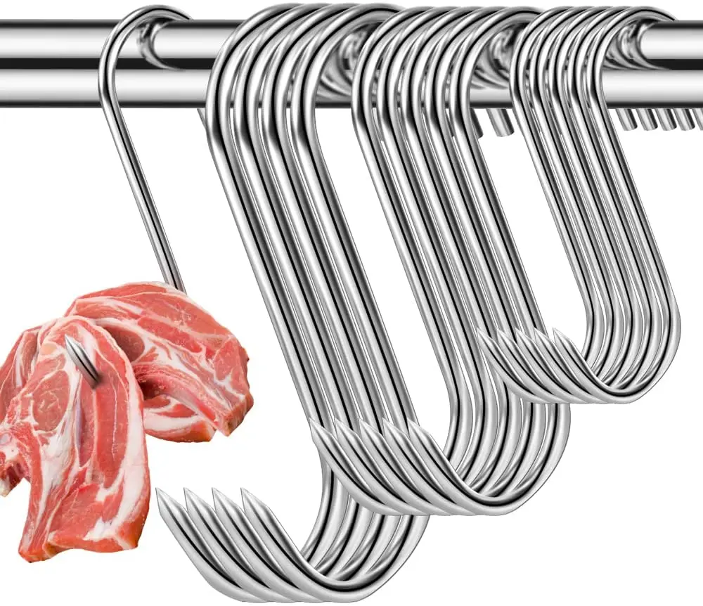 Stainless Steel S Meat Hanging Hooks for Smoker Butcher Hook for BBQ Pork Sausage Bacon Hams Duck Turkey Smoker Curing Roast