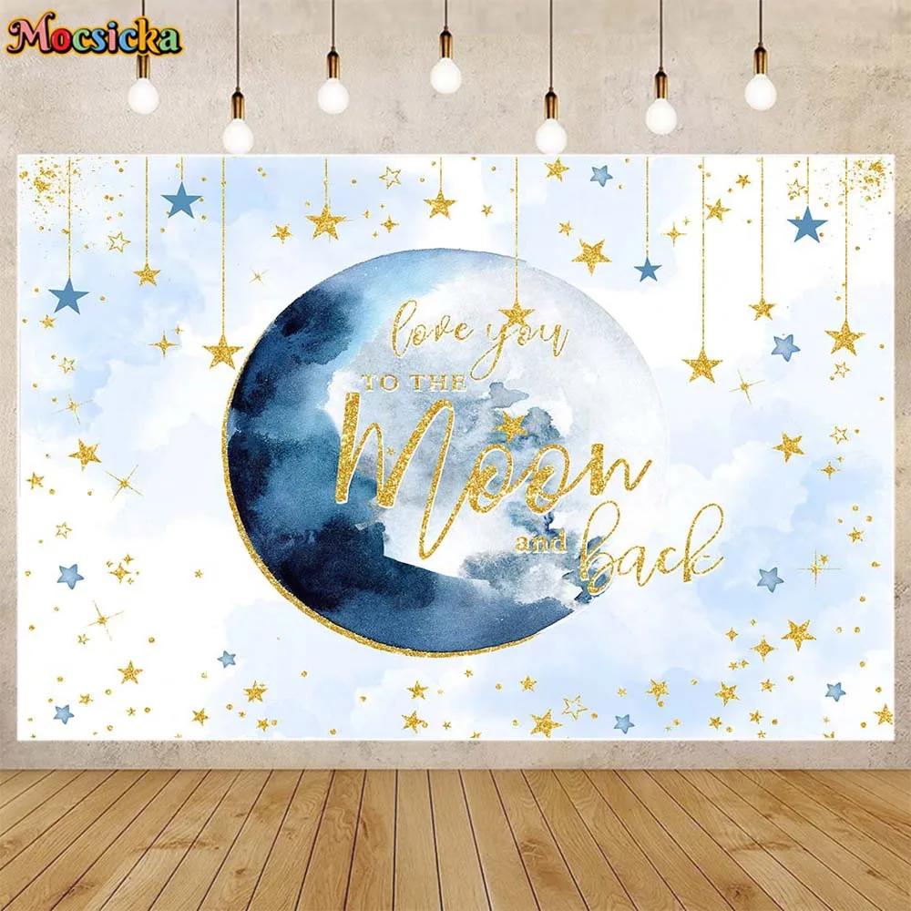 

Mocsicka Baby Shower Backdrop Love You to The Moon and Back Birthday Party Decor Moon Twinkle Stars Photography Background Props