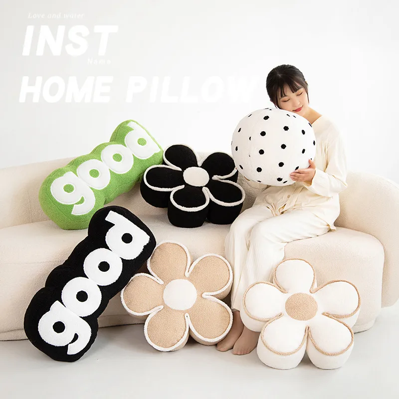 Ins Styles Plush Flowers Sphere Plush Pillow Nordic Interior Decoration Plush Dolls Stuffed Soft Sofa Back Cushion Creative Gift