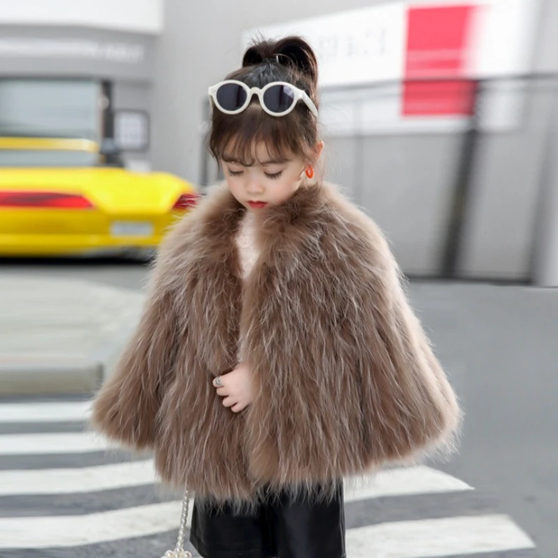 

Faux Fox Fur Coats Children Solid Fur Jackets V Neck Long Sleeves Open Stitch Thick Warm Fur Loose Fit Casual 2025 Autumn Winter
