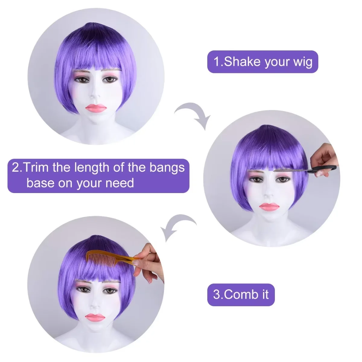 Colorful Bobo Short Hair Wig Neon Lights Synthetic Fiber for Fun Party Halloween April Fool's Day image 6