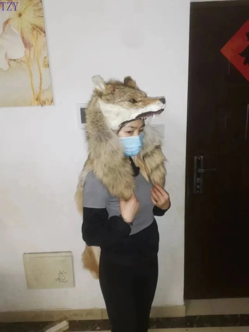 Simulation Animal Wolf Head Hat Winter Plush Cold Protection Hood Hat Ear Protector