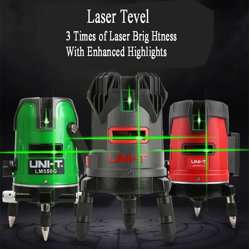 LM555LD UNI-T High Intensity Green Laser Level IP54 Waterproof and Dustproof Five Laser Sectors and Bottom Diagonal Pattern
