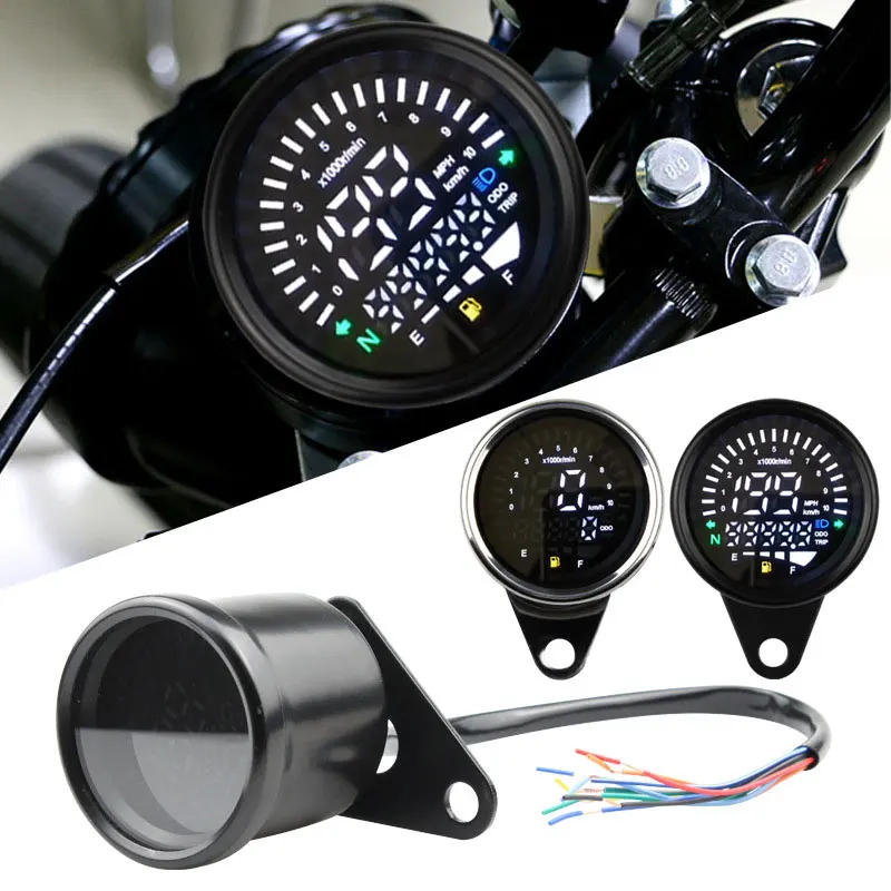 Universal Digital Motorcycle Speedometer LCD Odometer Tachometer Gauge Meter