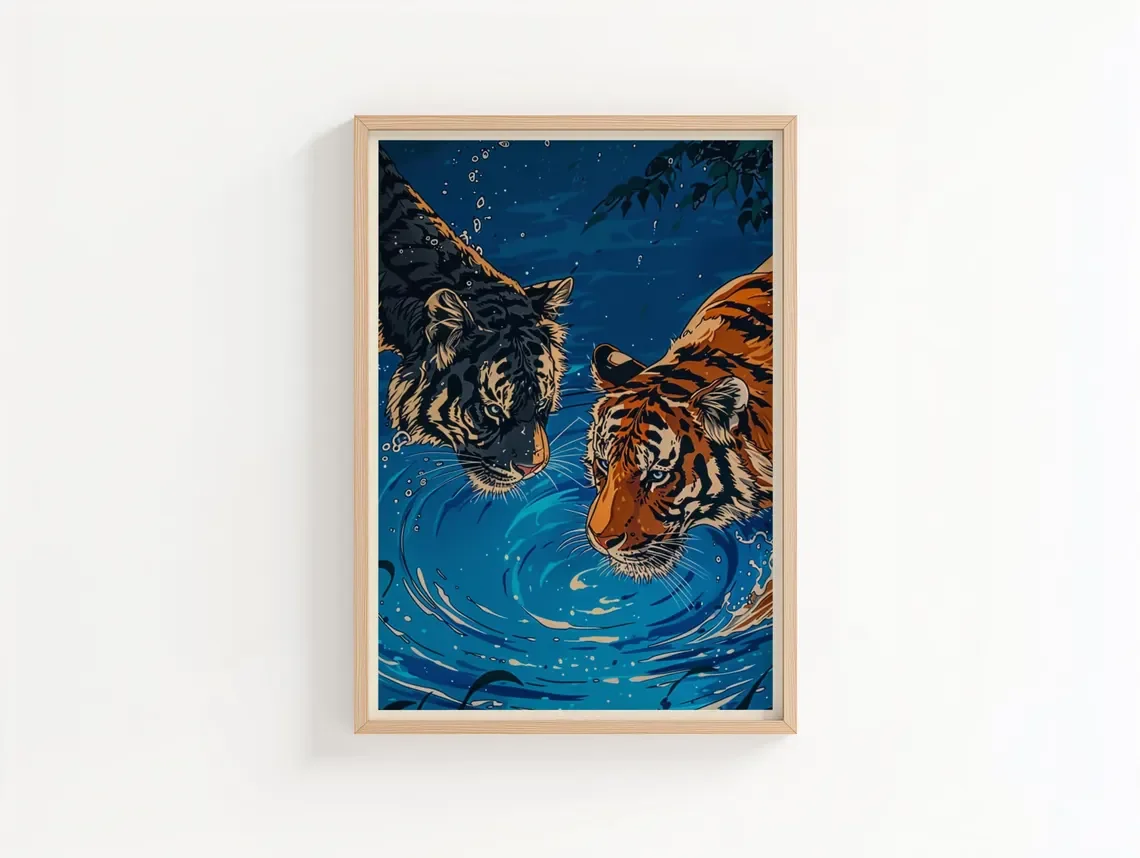 Twilight Tiger Poster | Anime Inspired Wall Art | Modern Ukiyo-e Styled Gift | Japanese Home Decor Print.