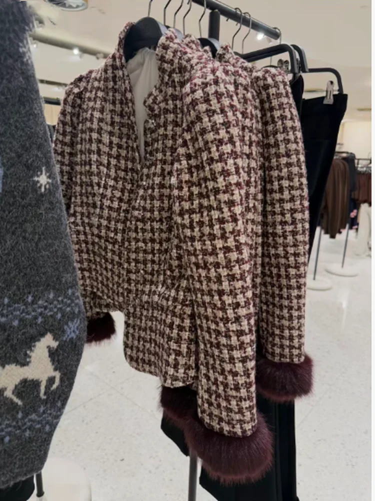 

Winter 2025 High-End Sensation Small Fragrance Style Artificial Fur Effect Construction Pantsuit Jacket Ladies Fashion Outerwear