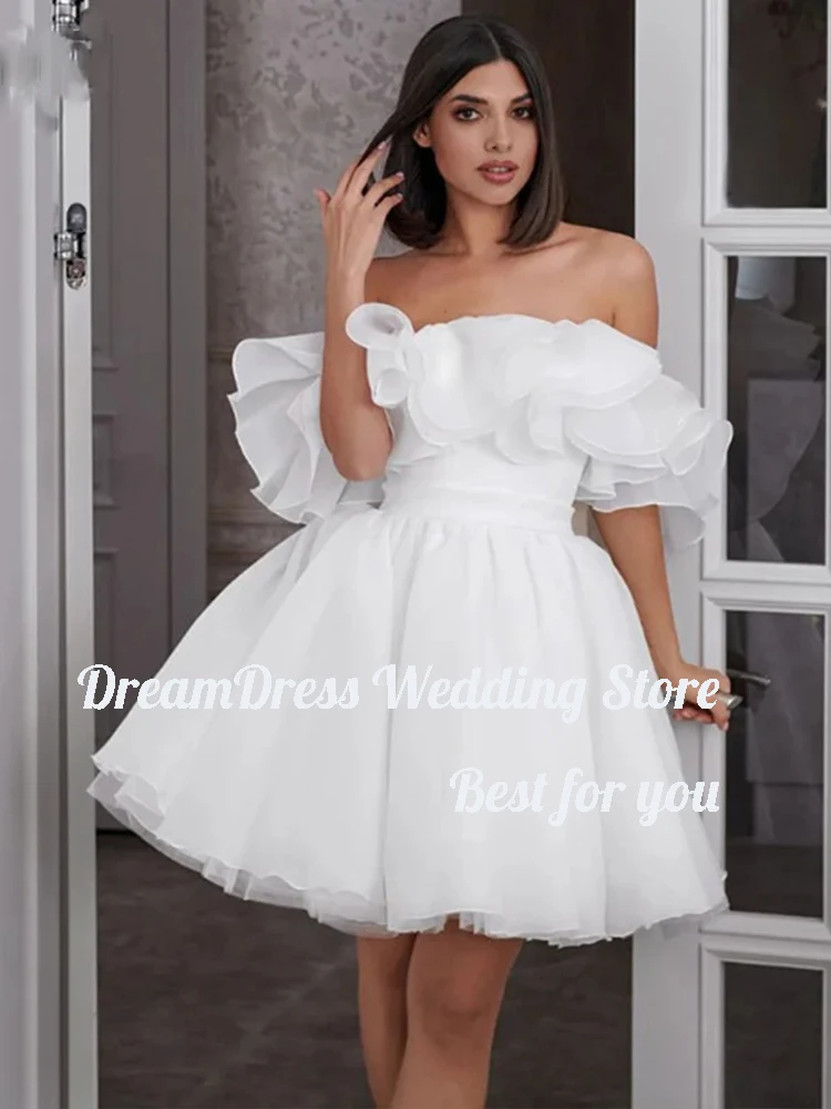 DREAM Customized Women White Off the Shoulder Wedding Dresses Sleeveless Mini Short Bridal Gowns A Line Robe De Mariee 2024