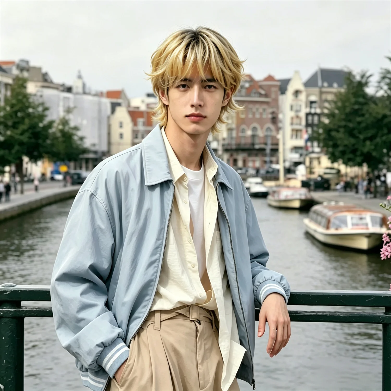 Korean Mullet Wolf Cut Wig Blonde With Silver Highlights For Men Heat Resistant Synthetic Wig Women