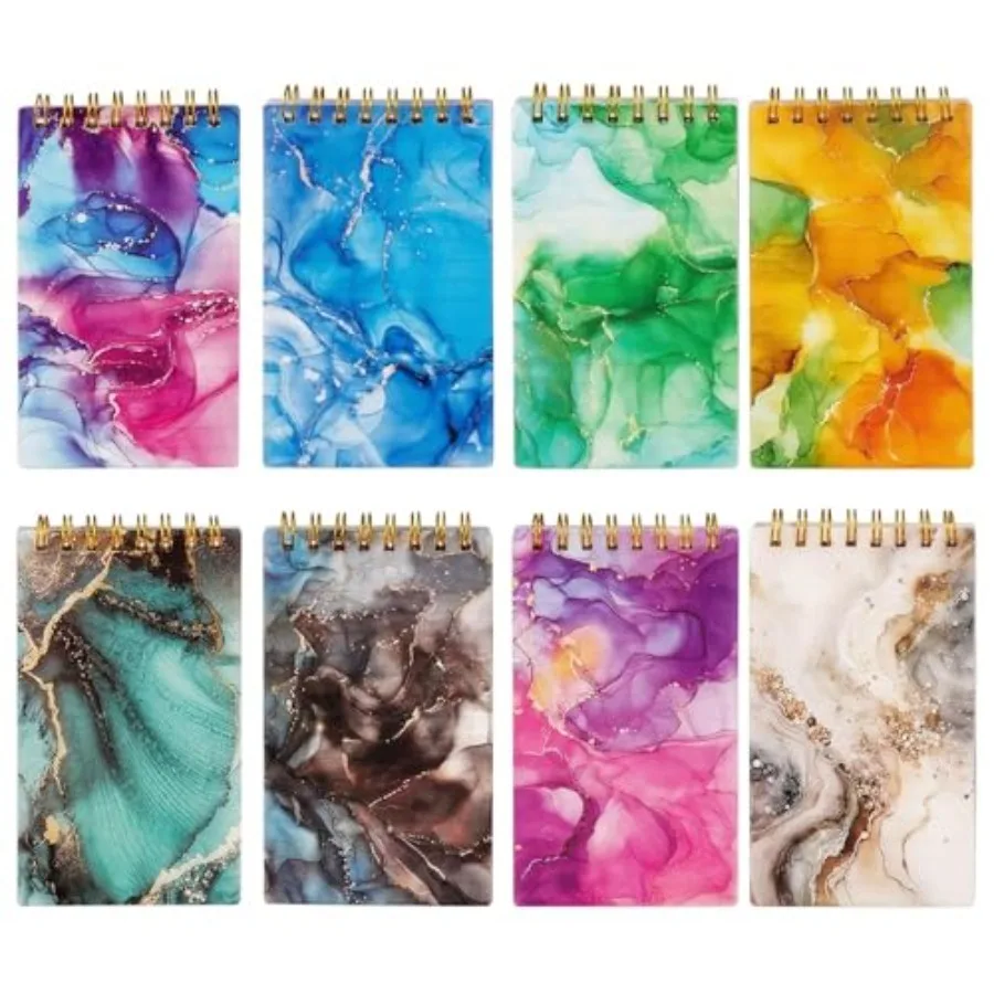 

8PCS Mini Spiral Notepads, 3x5inch Marbleize Small Line Spiral Pocket Notebooks College Ruled Tiny Notebooks for Women Aestheti