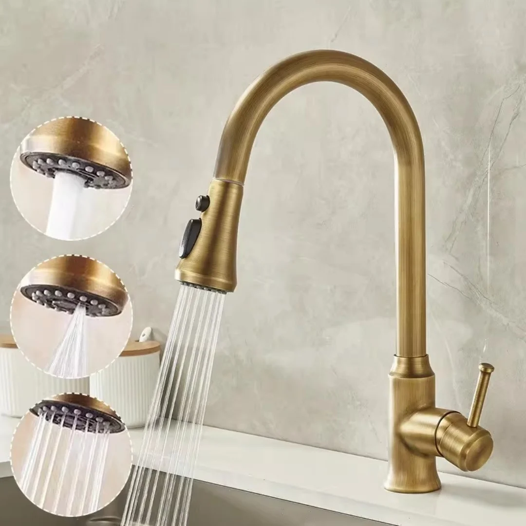 

Antique Pull Out Kitchen Faucets Brass Sink Faucets Brass Sink Tap Rotating Spout Mixers Tap Hot Cold Kitchen Tap Water Crane