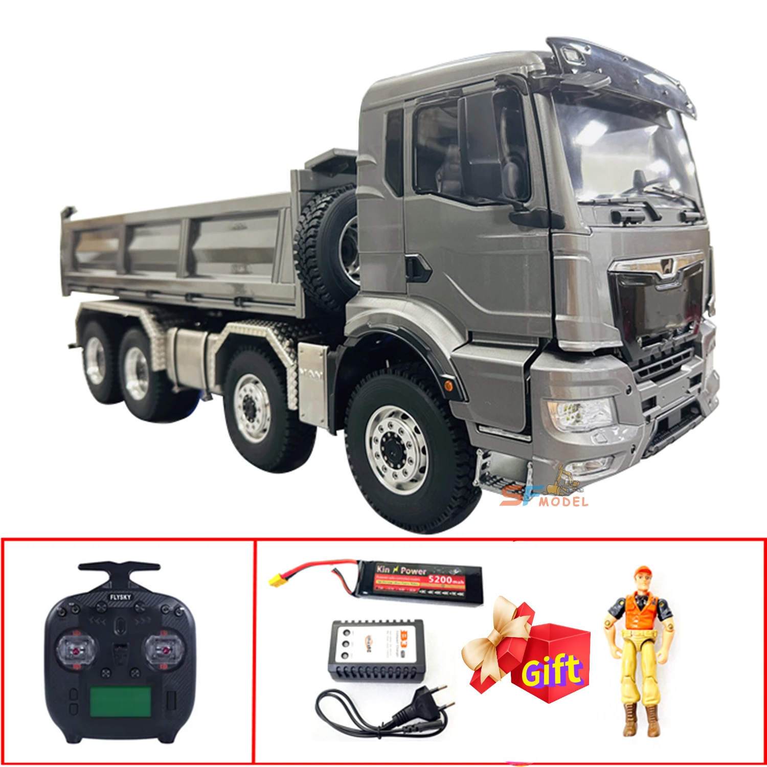 8x8 RC Truck 1/14 RC Dump Truck Metal Cab Hydraulic Radio Control with Light and Sound System Remote Control Car Toys for Boys