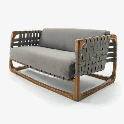 Outdoor rattan sofa outdoor courtyard teak furniture rain and sun protection hotel villa sun armchair garden combination