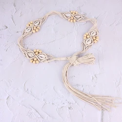 Woven Braided Tassled Waist Belts for Women Casual Hollow-out Knotted Hemp Wax Rope Vintage Corset Waistband Accessories