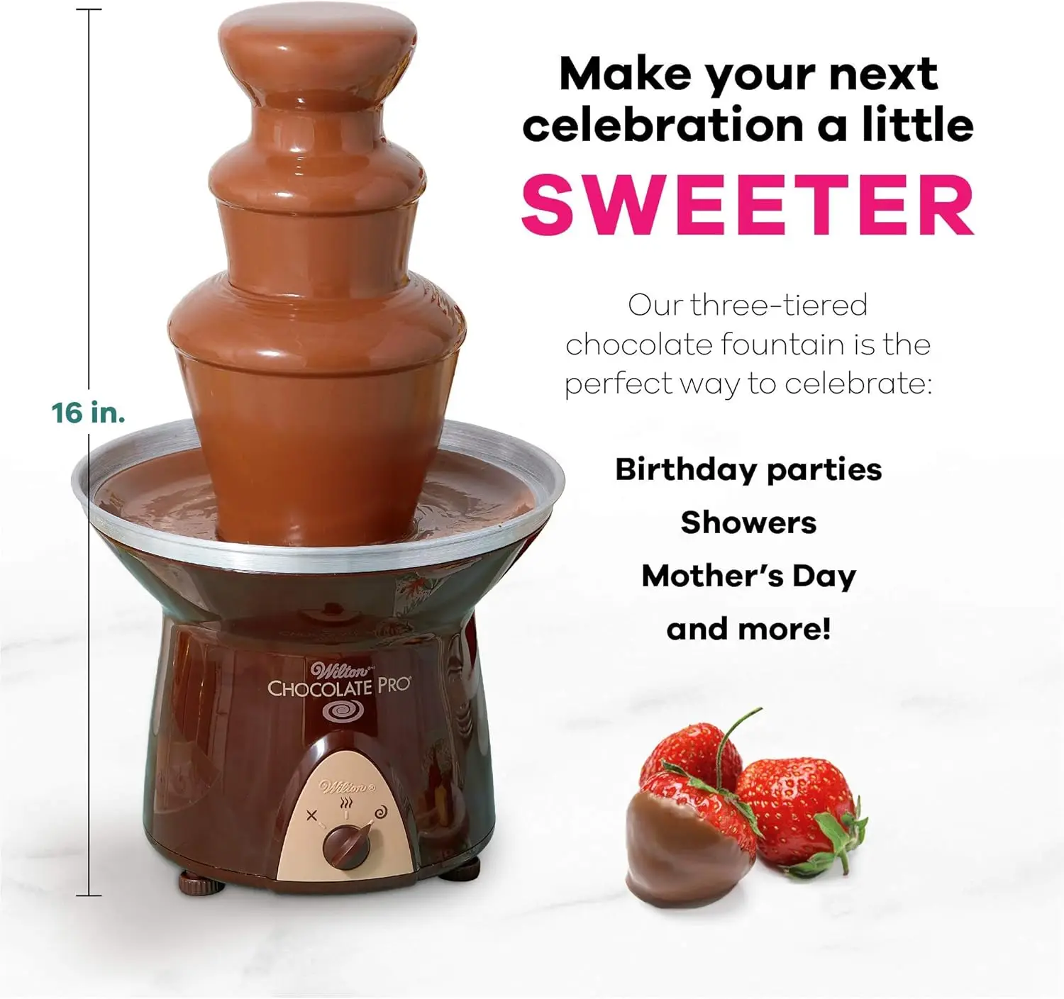 Chocolate Pro-Fontaine à chocolat et fontaine à raison uniforme, conçue pour garder le chocolat fondu pour un trempage facile et soucieux, 3 niveaux