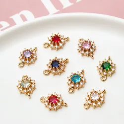 1pcs Diy Jewelry Earrings Accessories Material Micro-inlaid Zircon Rare Earth Glass Round Double Pendant Handmade Charms