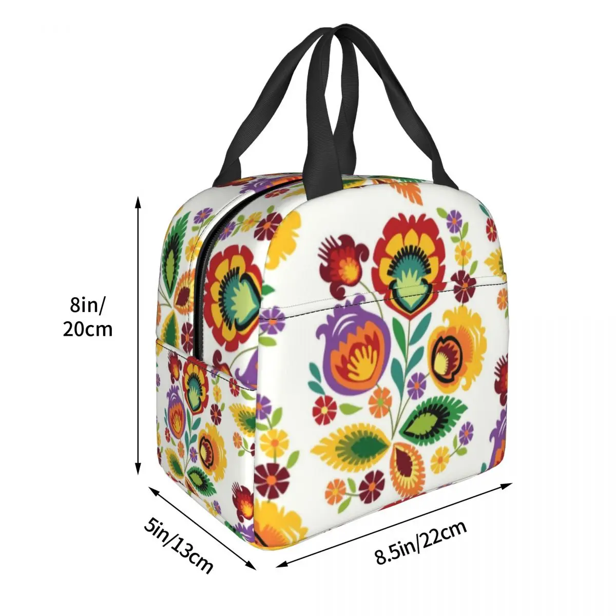 Fiambrera portátil de flores folclóricas polacas, bolsa de almuerzo con estampado Floral, nevera térmica para alimentos, bolsas de Picnic para mujeres y niños