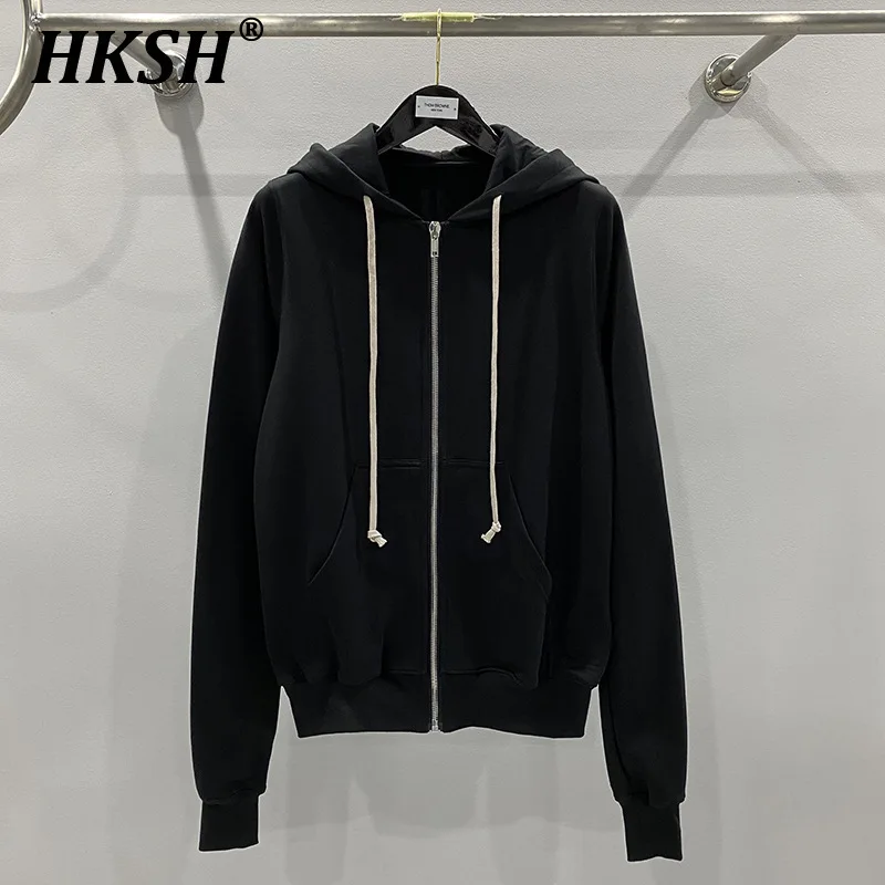 HKSH Spring New Men's Tide Punk Dark Hoodie Classic Black Coat Zipper Cardigan Hooded Long Sleeve Sweater Chic Sweatshirt HK0794