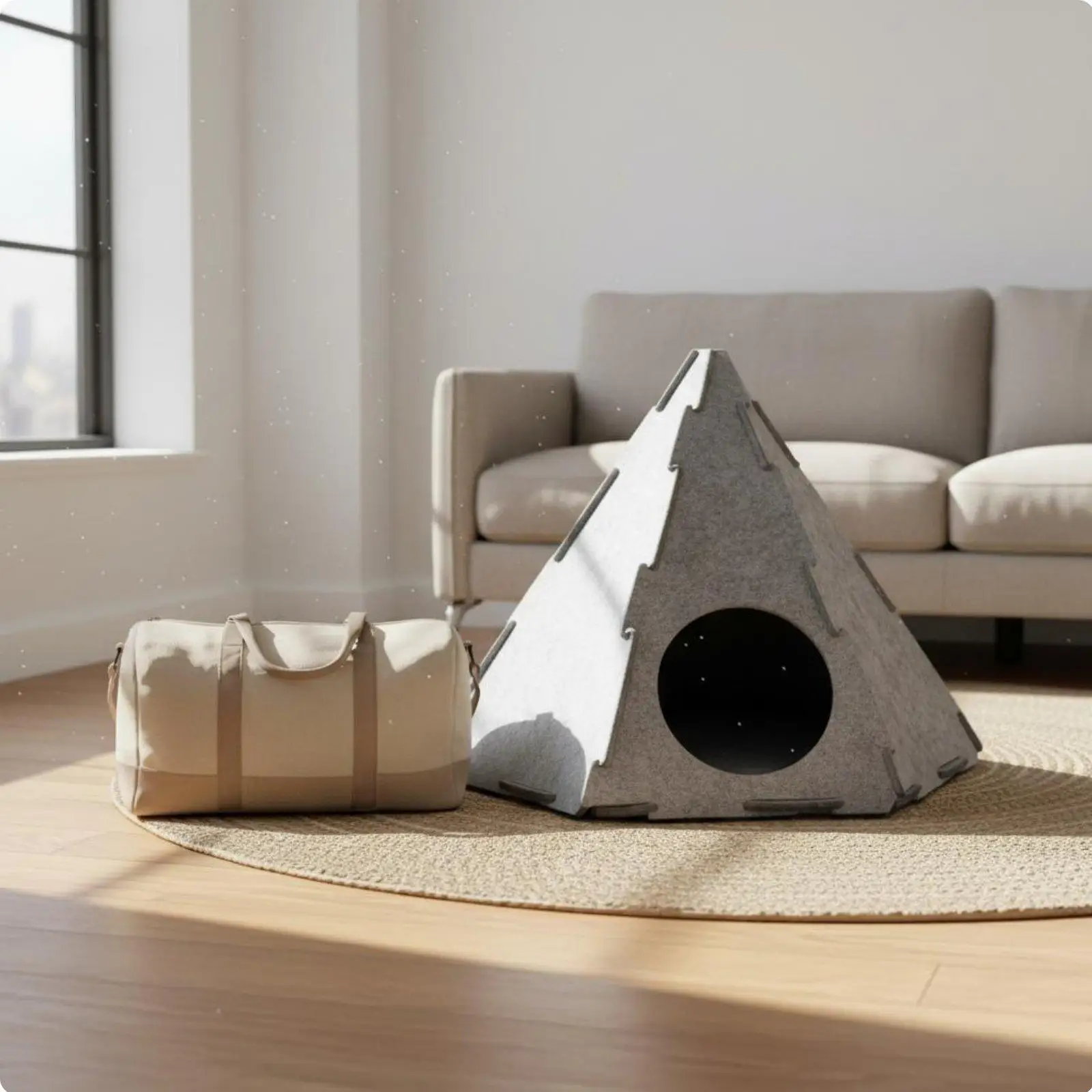 Pyramid Feline Hideaway Detachable Cat House Four-Season Comfort Foldable Pet