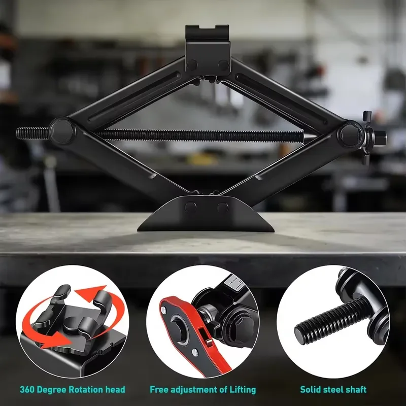 Labor Saving Metal Scissor Lift Jack 1.5 Ton 3306 Lbs Capacity Ratchet Wrench Design 4 to 15.2 Inch Lifting Range Portable