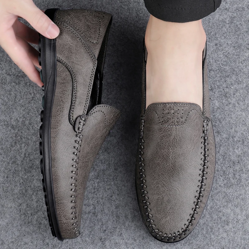 Plus Size 46 47 Genuine Leather Breathable Slip on Male Boat Shoes Men Moccasins Italian Shoes Casual Brand Formal Mens Loafers