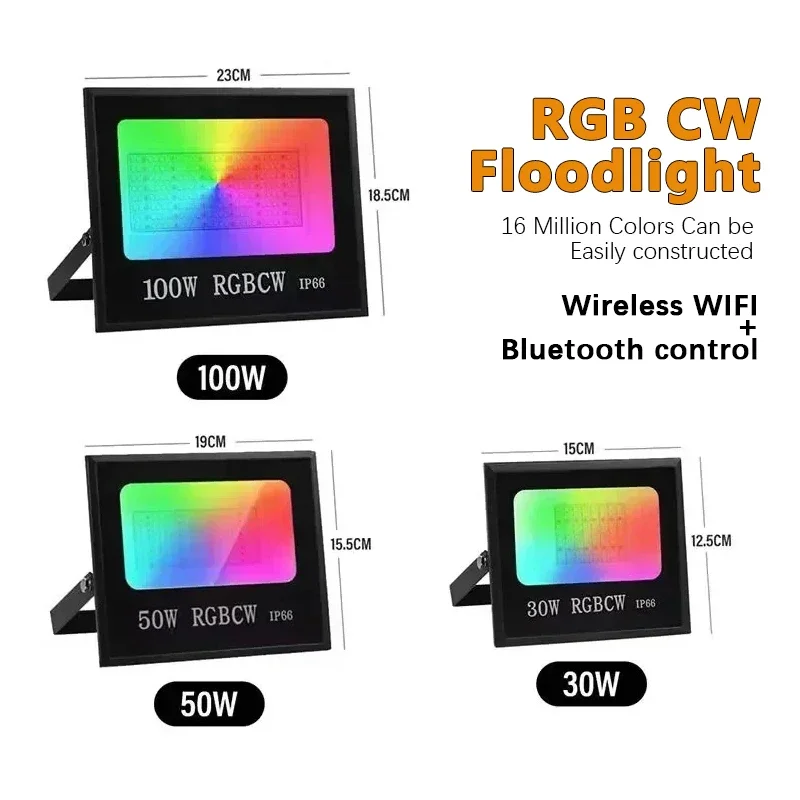 30-100W Tuya Intelligent APP Flood Light LED Outdoor Waterproof IP66 85-265V RGB Bluetooth WIFI Park Courtyard Wall Washing Lamp