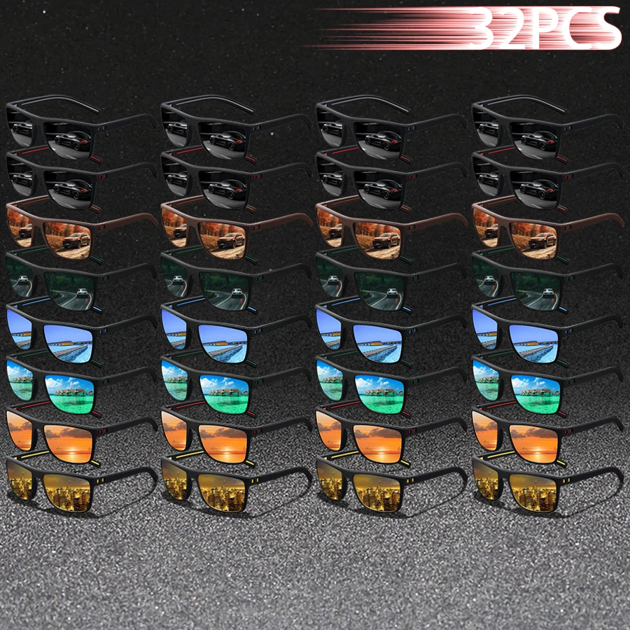 

32PCS Fashion Classic square UV400 Sunglasses Men Women Driving Colorful Trendy Lightweight Outdoor Goggles