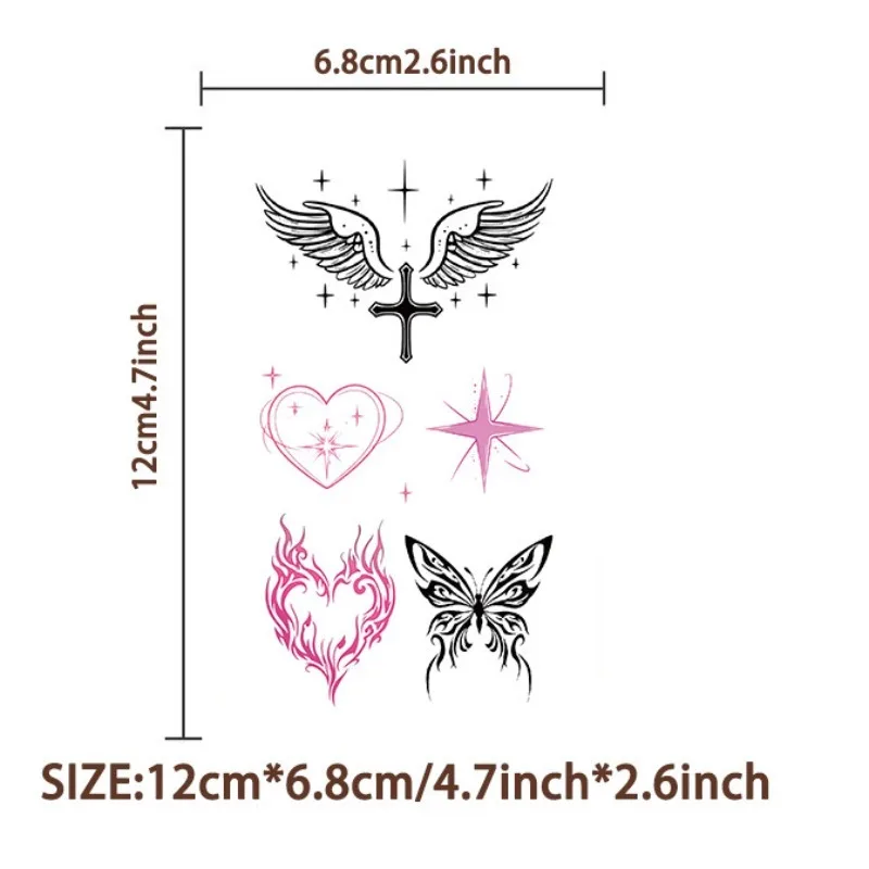 

10pcs Y2K Pink Black Heart Cool Girl Korean Ins Temporary Tattoos Waterproof Cartoon Style Party Stickers for Kids Festival