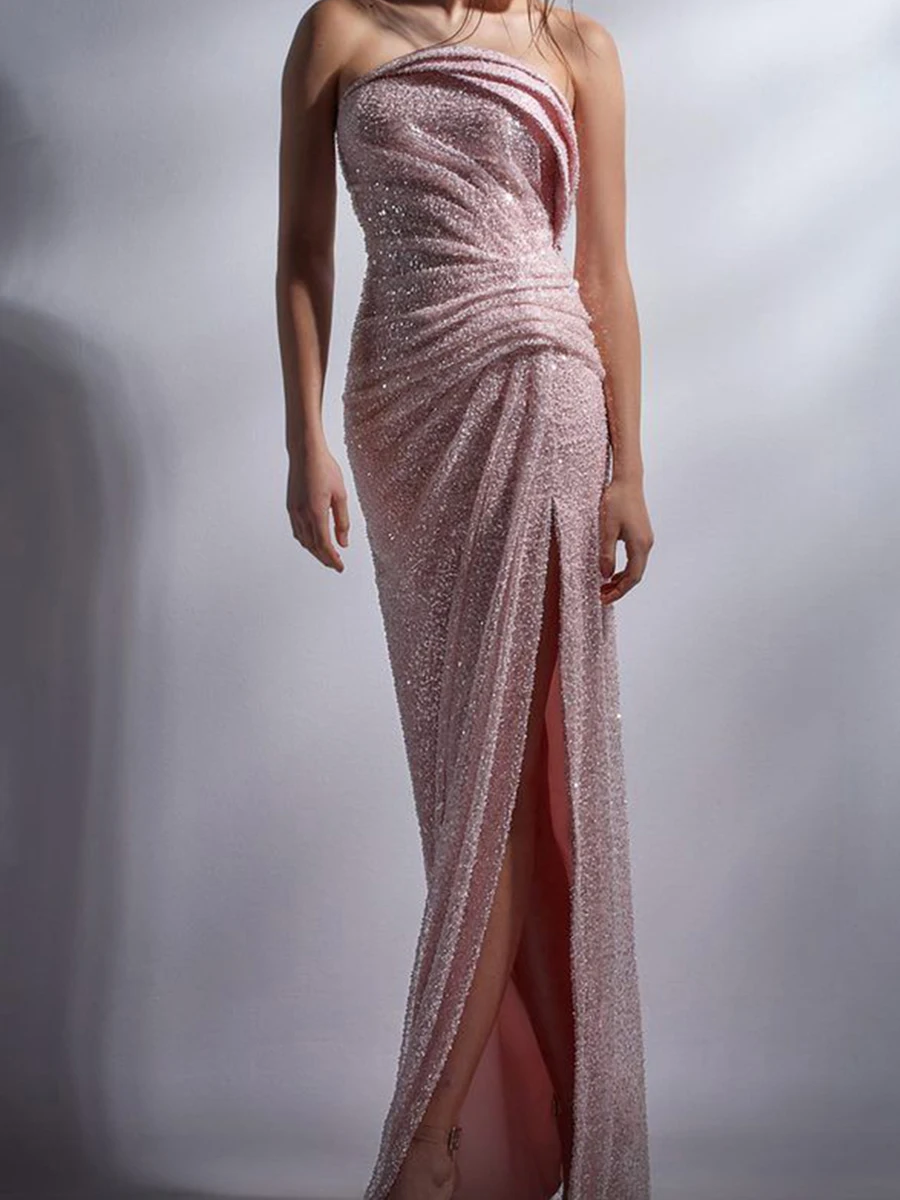 Abito da ballo rosa personalizzato diviso elegante sexy aderente fino al pavimento abiti da sera squisiti per le donne 2024