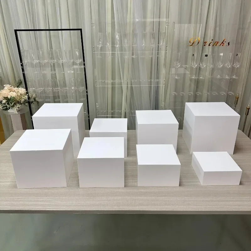 White Buffet Acrylic Riser Cube ,Decorative Acrylic Storage Boxes, Food Buffet Riser for Wedding, Party,Cakes