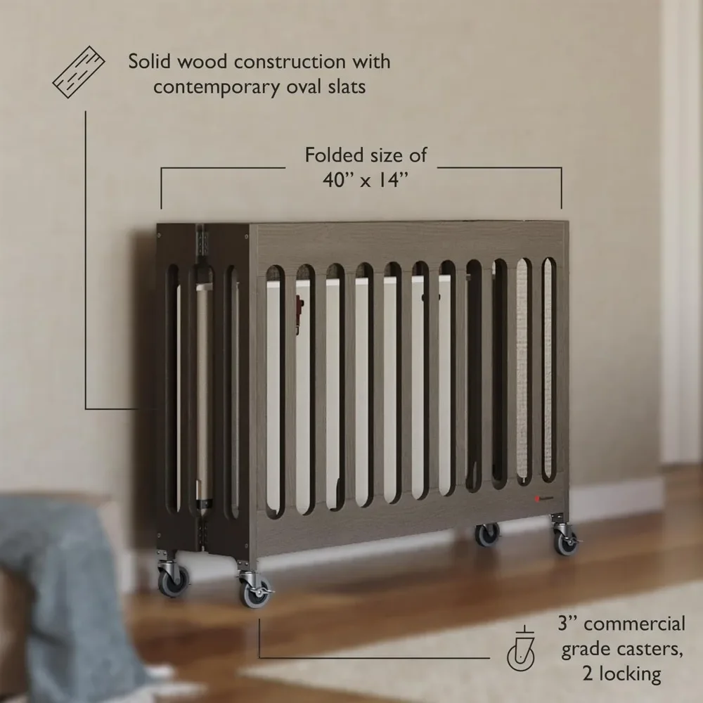 Foundations Boutique Compact Folding Crib, Mini Crib for Guest Rooms, Vacation Homes, and Small Nurseries, Modern Design