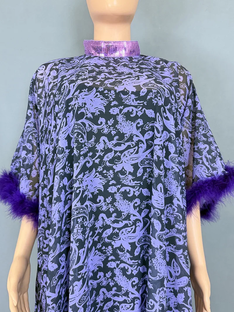 

African Dashiki Plus Size Women Printed Dresses with Half High Batwing Short Sleeves Elegant Casual Wear for Party Daily Outfits