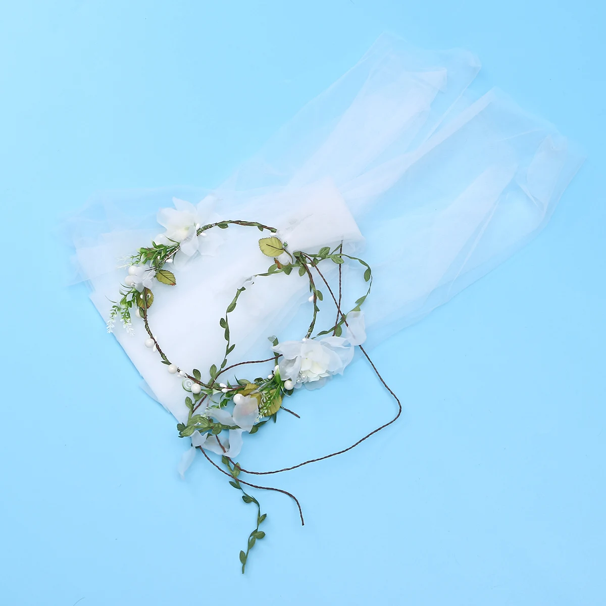 

Elegant Veil White Lace Wreath Wedding Headpiece Seaside Bridal Headdress Tulle Veil For Bride Women Wedding Bridal Shower