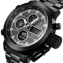 Montre Homme Men Original XINEW Brand Watches Fashion Casual Alloy Band Dual Time Electronic Watch Black Relogio Masculino 2024