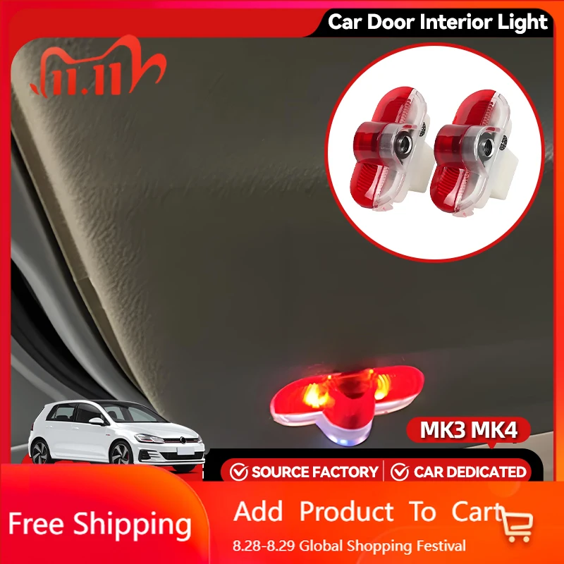 

2026 Горячие для Volkswagen VW Эмблемы Светодиодные лампы для украшения интерьера двери автомобиля Аксессуары для VW Caddy MK3 Bora Lavida Golf 3