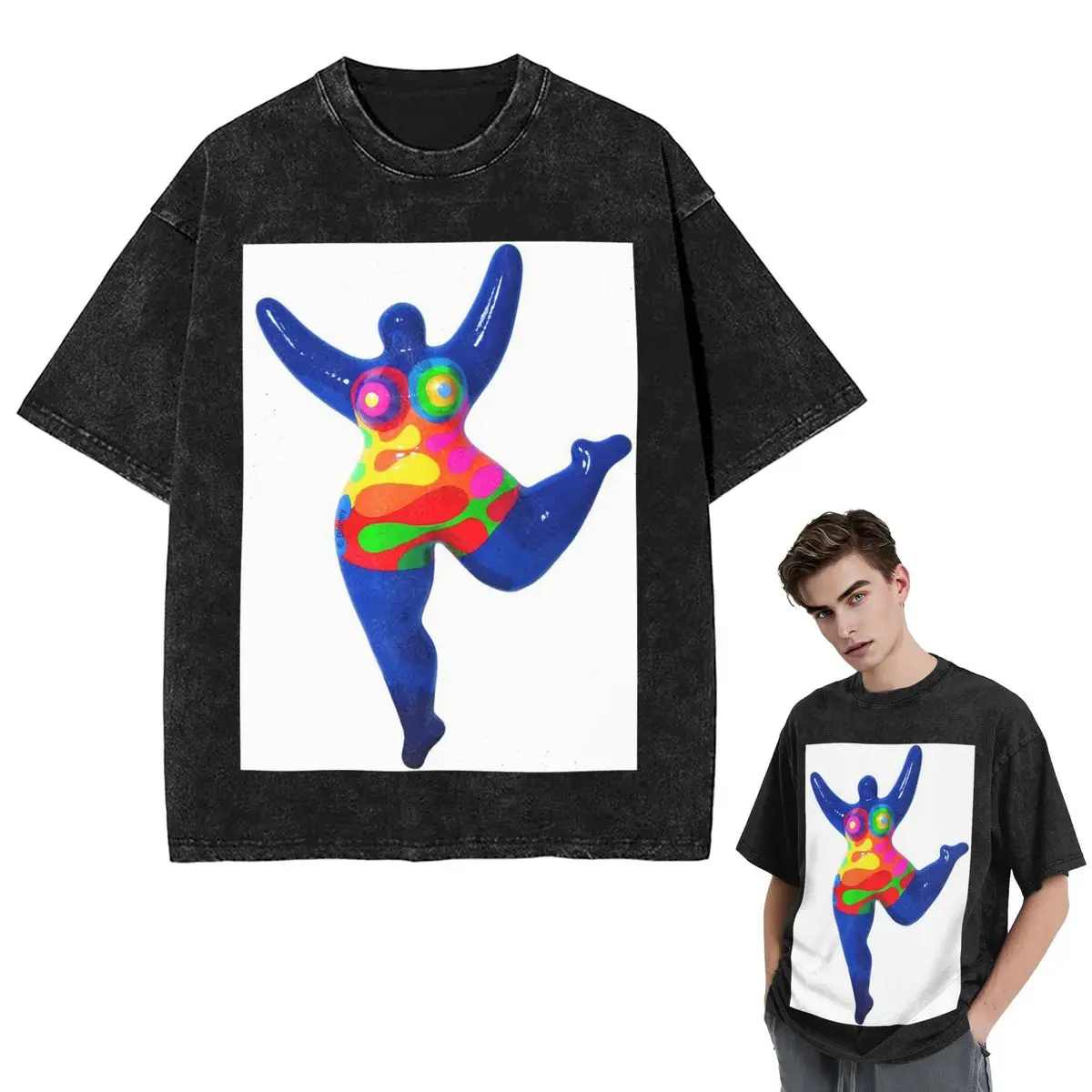 Streetwear T-Shirts Blue Nana Biriney Tribute To Niki De Saint Phalle Washed T Shirt Short Sleeve Hip Hop T-Shirt Tops Tees