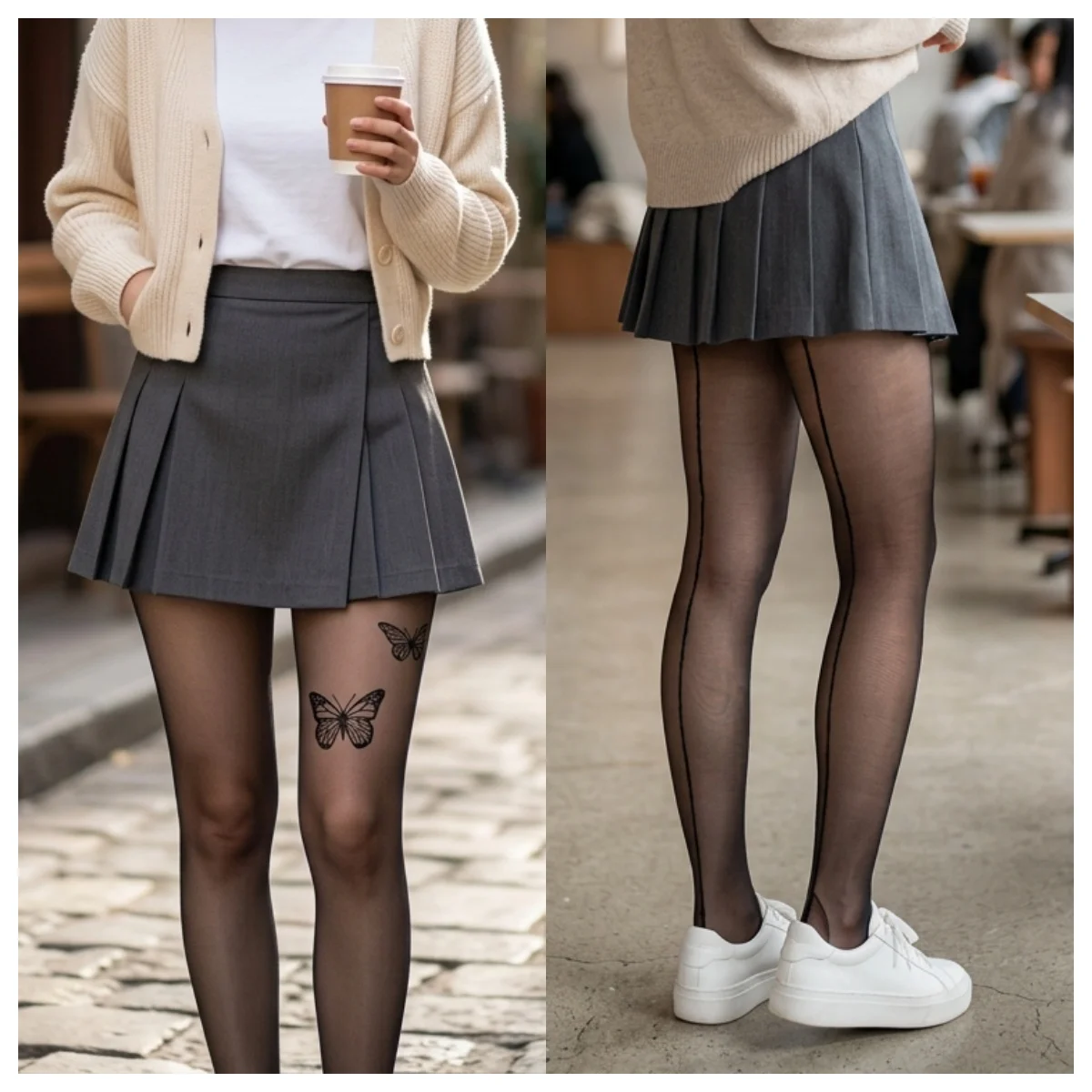 1 paire de collants imprimés papillon avec différents styles, ligne verticale au dos, collants sexy en soie noire de style impérial